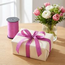 Article Ruban cadeau avec paillettes magnétiques rose métallisé 10mm 100m