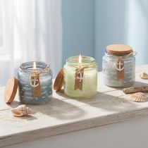 Article Bougies parfumées en verre bougies poisson bleu maritime vert H11cm 3pcs