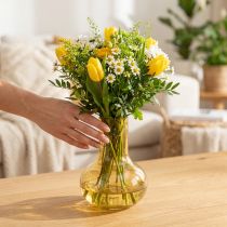 Article Vase vase en verre jaune vase à fleurs bulbeux verre Ø10,5cm H15cm