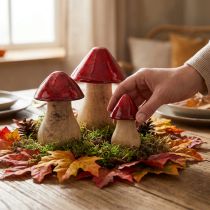 Article Champignons décoratifs champignons en bois rouge brillant décoration d'automne H6/8/10cm lot de 3