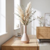 Article Vase décoratif moderne en métal rose clair, 19,5 cm ; pichet décoratif design, 38,5 cm de haut, pour fleurs séchées
