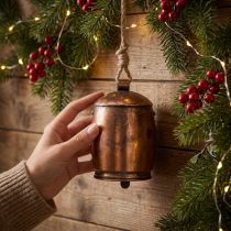 Article Cloche décorative en métal cuivré avec corde, Ø13,5cm, 49cm