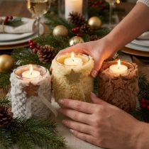 Article Décoration de Noël lanterne en verre fausse fourrure H12cm Ø9.5cm 3pcs