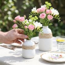 Article Vase à fleurs en céramique blanche en jonc de mer, vase de table H10,5 cm, 2 pièces