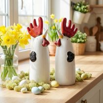Article Coq en céramique Décoration de Cuisine Poulet Blanc H23cm 2 pcs
