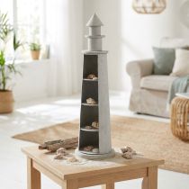 Article Phare Shabby Chic Crème Décoration Été Maritime Ø14,5cm H51cm