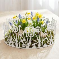 Article Plateau déco avec pissenlits, décoration métal pour printemps blanc, argenté shabby chic Ø25cm H10.5cm
