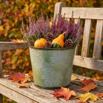 Article Jardinière, pot en métal avec feuilles d'érable, décoration automne vert Ø25.5cm H22cm