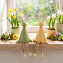 Article Lapin de Pâques décoratif en céramique à poser sur une étagère pour une ambiance joyeuse, 22 cm, lot de 2