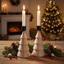 Article Bougeoir bâton en bois décoration sapin de Noël naturel H16cm 2 pcs