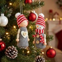 Article Figurines de décoration de Noël 10cm gris, rouge 6pcs