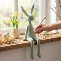 Article Lapin de Pâques à poser sur une étagère, lapin assis, floqué, gris-vert, 56 cm