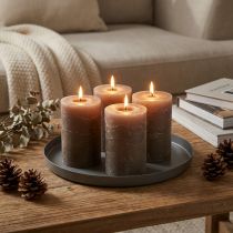 Article Bougies piliers marron, couleur unie, 70 x 100 mm, lot de 4, décoration rustique