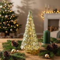 Article Mini sapin de Noël avec éclairage LED vert doré 28cm