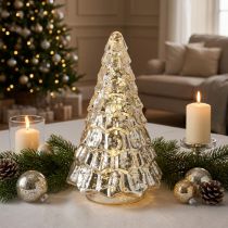 Article Mini sapin de Noël avec lumières LED, argent et or, 28 cm