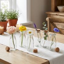 Article Mini vases en verre avec bouchons en liège, hauteur 13,5 cm, diamètre 5,5 cm, lot de 6