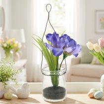 Article Iris lilas en verre à suspendre H21,5cm