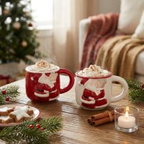 Article Tasse de Noël en céramique Couple de Noël rouge blanc H8,5cm 2pcs
