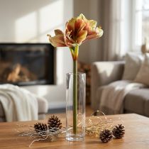 Article Fleur d'amaryllis artificielle rose et jaune - 66 cm - idée cadeau idéale et décoration élégante pour intérieur