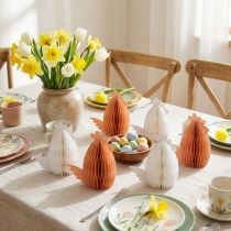 Article Décoration de table poulet en nid d'abeille Pâques blanc orange 11×6,5×12cm 6pcs