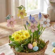 Article Décoration de printemps bouchons de fleurs décoration d'oiseau en bois 8×6cm 12 pcs