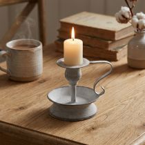 Article Bougeoir métal manche chandelier blanc gris 12,5cm