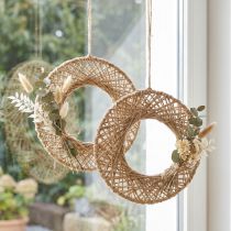 Article Anneaux décoratifs suspendus de style bohème, fibre de jute naturelle, Ø 28 cm, décoration murale ou de fenêtre, lot de 4
