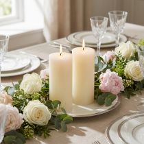 Article Bougies piliers élégantes blanc crème pour décoration festive, 85 × 200 mm, lot de 2