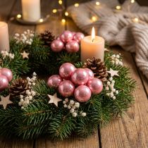 Article Mini boules de Noël sur fil Ø20mm verre rose 140p