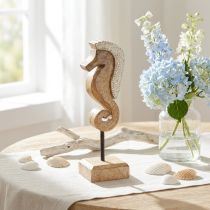 Article Décoration en bois de manguier hippocampe avec perles décoration de table maritime 20cm