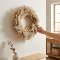 Article Couronne de fleurs séchées, herbes de la pampa, lagurus, décoration suspendue bohème, décoration naturelle, couronne murale, Ø31cm