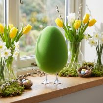 Article Oeuf de Pâques avec pieds Oeuf décoratif vert floqué Décoration de vitrine Pâques H25cm