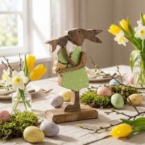 Article Lapin maman avec enfant, décoration de Pâques, printemps, lapin de Pâques en bois, naturel, vert, jaune H22cm