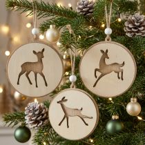 Article Lot de 6 médaillons en bois avec motifs de cerfs, 9,5 cm, déco de Noël