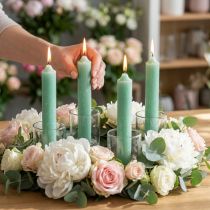 Article Bougies en bâton bougies vertes décoration bougie jade Ø21mm 170mm 6 pcs