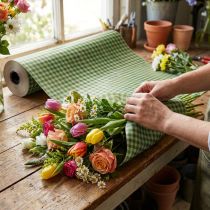 Article Fleur en soie 75 cm à carreaux verts 8 kg