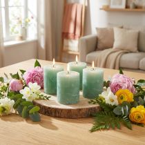 Article Bougies piliers unies, jade vert, 70 × 80 mm, lot de 4, pour la décoration et la détente