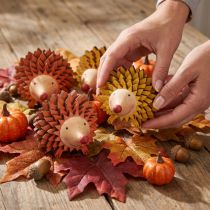 Article Hérisson décoratif en bois, figurine automne orange jaune 8×7×6cm, 4 pièces