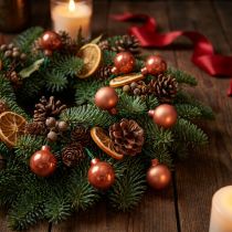Article Mini boules de Noël sur fil de verre rouge orange Ø2cm 140pcs