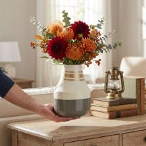 Article Vase vintage en métal avec anse, pichet décoratif, style shabby chic, Ø 17 cm H 23 cm, crème/gris/doré