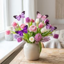 Article Papillon déco sur fil de plume papillons violet/rose 9.5cm 12pcs