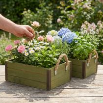 Article Jardinière vintage en bois vert L24/30cm set de 2