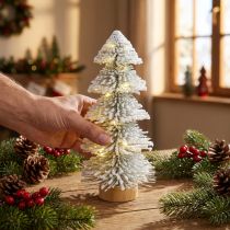 Article Mini sapin de Noël illuminé LED sapin avec neige 28cm