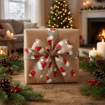 Article Ruban de Noël avec bonnets de Père Noël, marron, 60 mm, 10 m