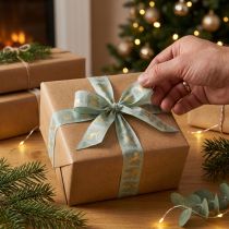 Article Ruban cadeau avec rennes et sapins de Noël, 40 mm x 18 m