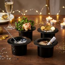 Article Cylindre décoratif noir, réveillon, chapeau en jardinière H5,5cm 12 pièces