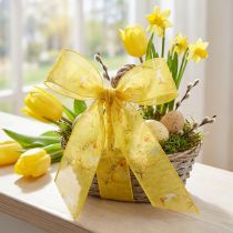 Article Ruban d'organza à motifs de poussins, ruban cadeau, jaune, 25 mm, 20 m