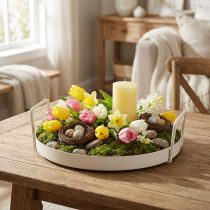Article Plateau avec poignées pratiques, style vintage, pour des idées de décoration variées avec des fleurs et des matériaux naturels, 30 cm
