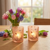 Article Lanterne décorative en verre à motif floral pour une touche d'élégance dans votre intérieur, 12,5 cm, lot de 2