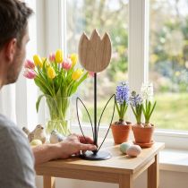 Article Figurine décorative de tulipe en bois sur un support pour une touche printanière, 47,5 cm